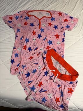 Little Sleepies Pink Pajama Set with Red and Blue Star Print